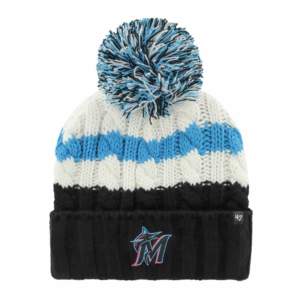 Miami Marlins Women's Ashfield Cuffed Knit Hat with Pom White/Black | 47 brand
