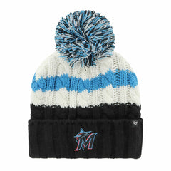 Miami Marlins Women's Ashfield Cuffed Knit Hat with Pom White/Black | 47 brand