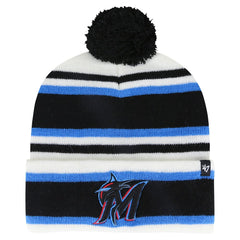 Miami Marlins Youth Stripling Cuffed Knit Hat with Pom White/Black | 47 brand