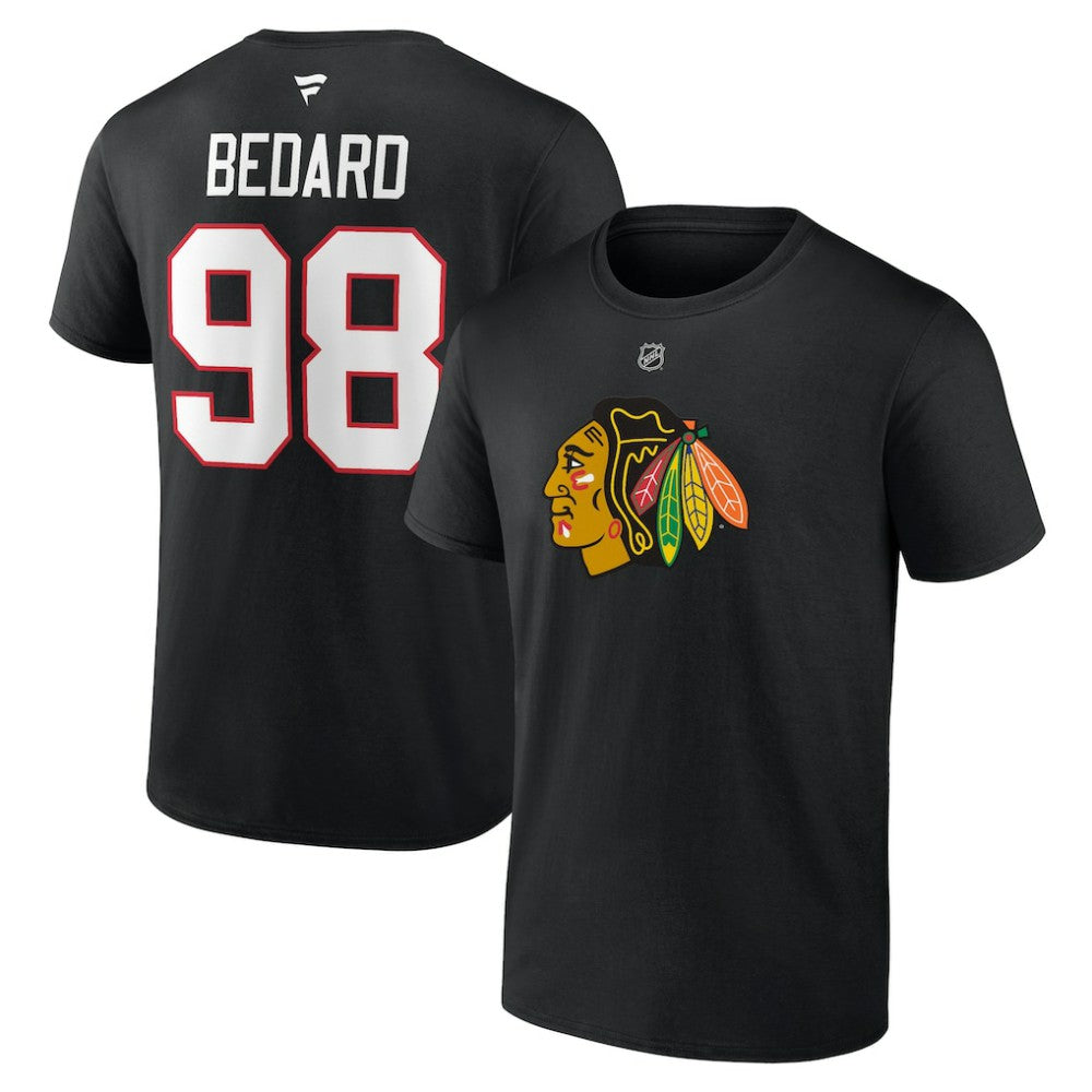 Connor Bedard Chicago Blackhawks Fanatics Authentic Stack Name & Number T-Shirt Black