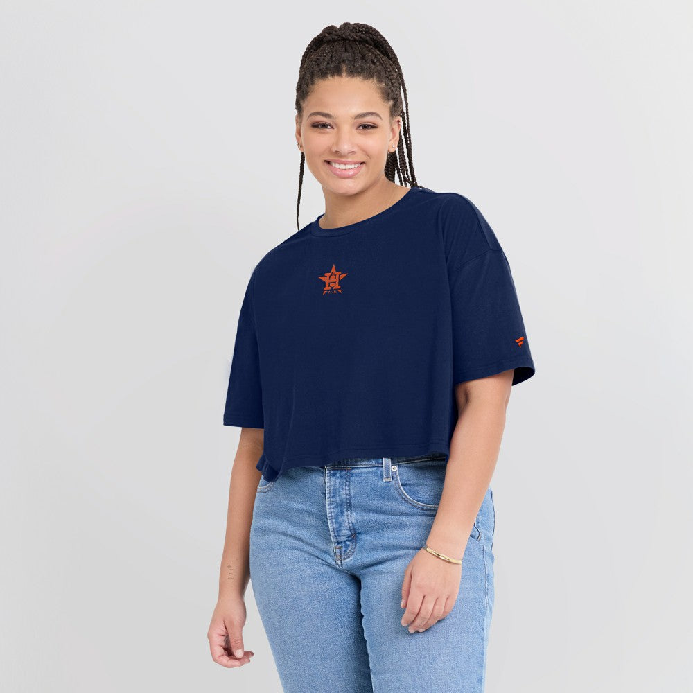 Houston Astros Women's Elements Super Soft Boxy Cropped T-Shirt Navy
