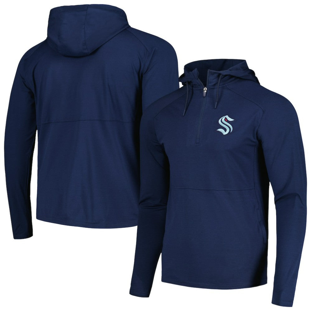 Seattle Kraken Antigua Spikes Raglan Quarter-Zip Hoodie Heather Navy