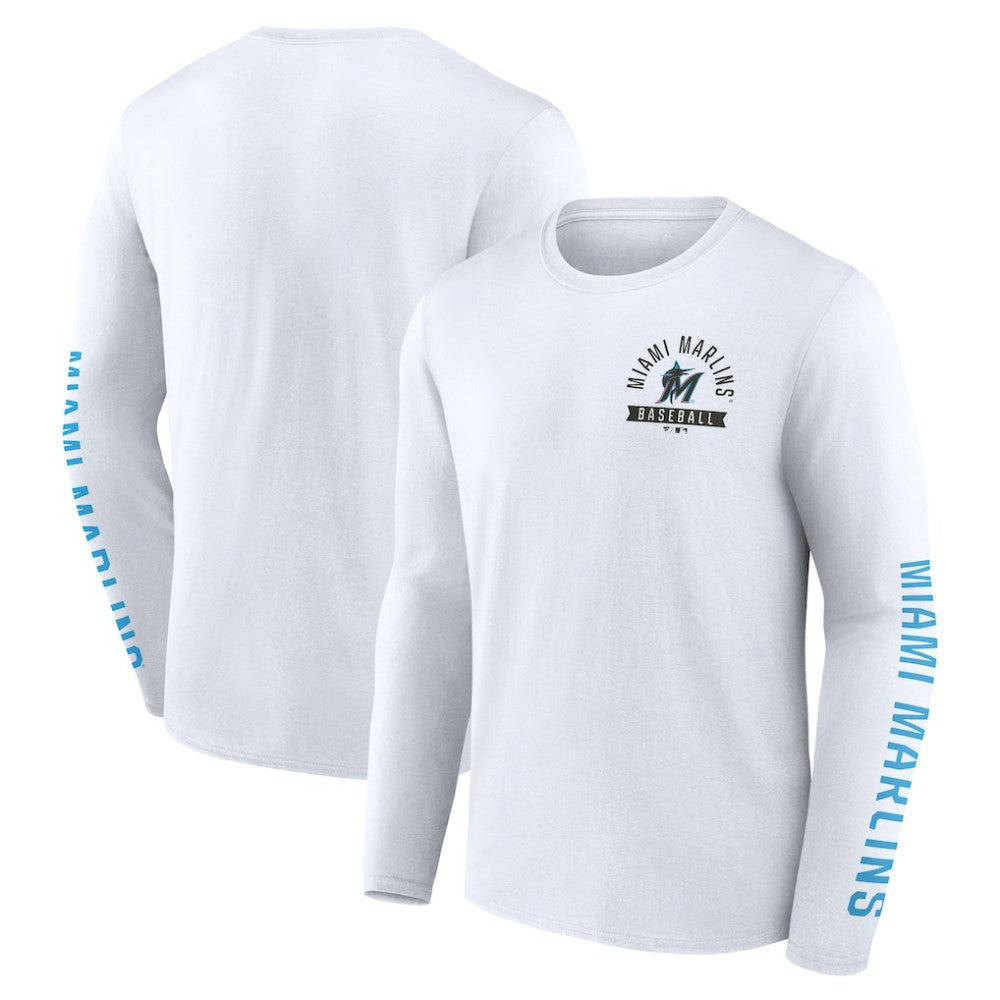 Miami Marlins Press Box Long Sleeve T-Shirt White