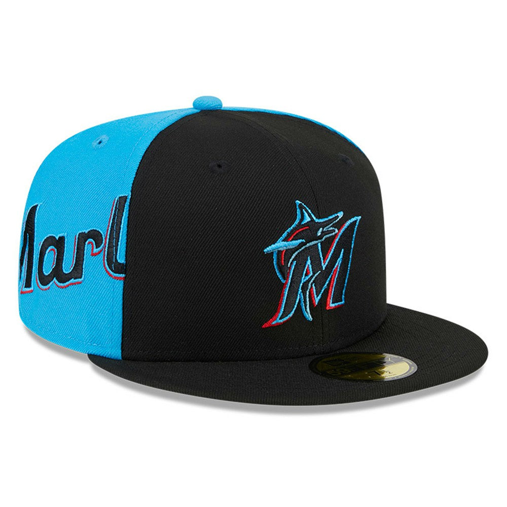 Miami Marlins Gameday Sideswipe 59FIFTY Fitted Hat Black/Blue | New Era