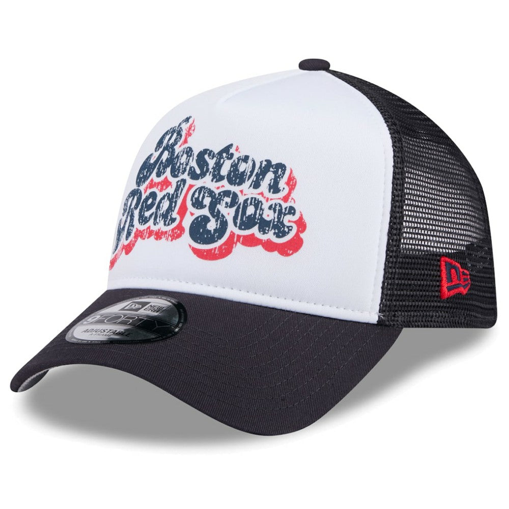 Boston Red Sox Women's Throwback Team Foam Front A-Frame Trucker 9FORTY Adjustable Hat White/Navy | New Era