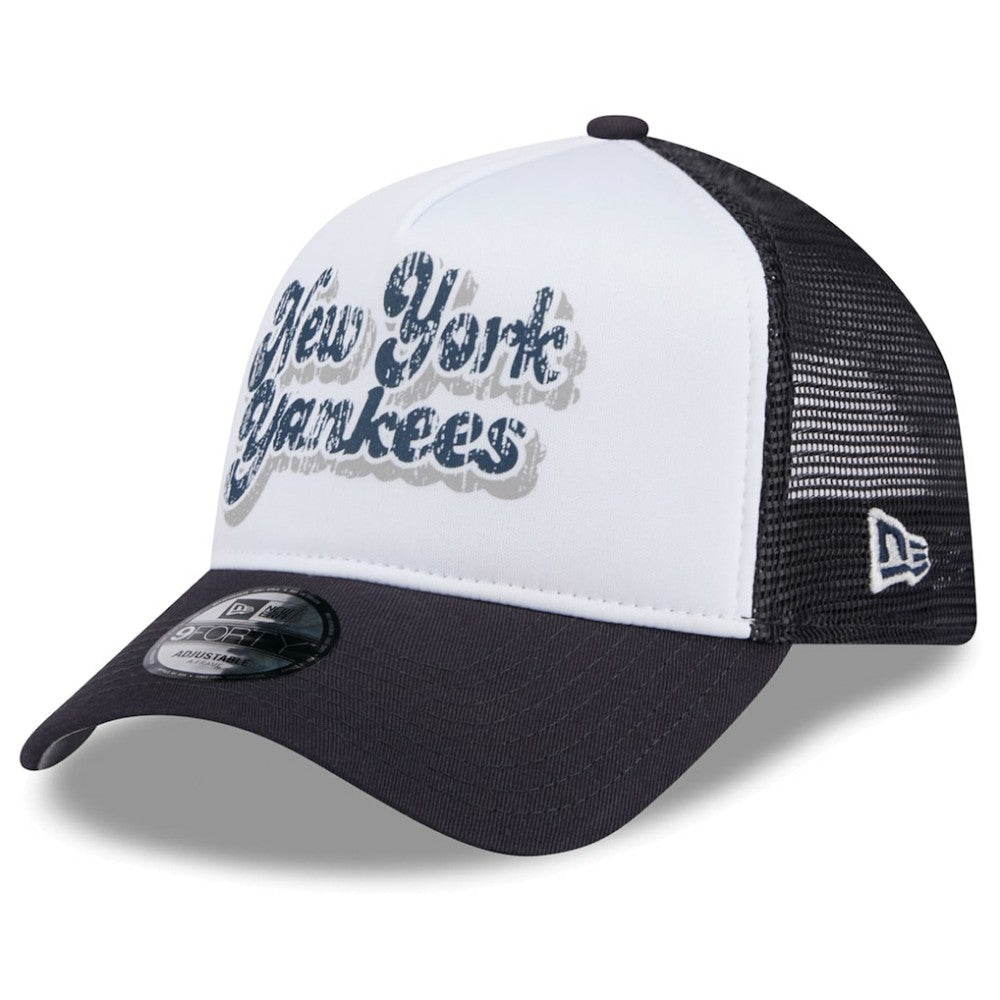 New York Yankees Women's Throwback Team Foam Front A-Frame Trucker 9FORTY Adjustable Hat White/Navy | New Era