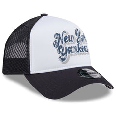 New York Yankees Women's Throwback Team Foam Front A-Frame Trucker 9FORTY Adjustable Hat White/Navy | New Era