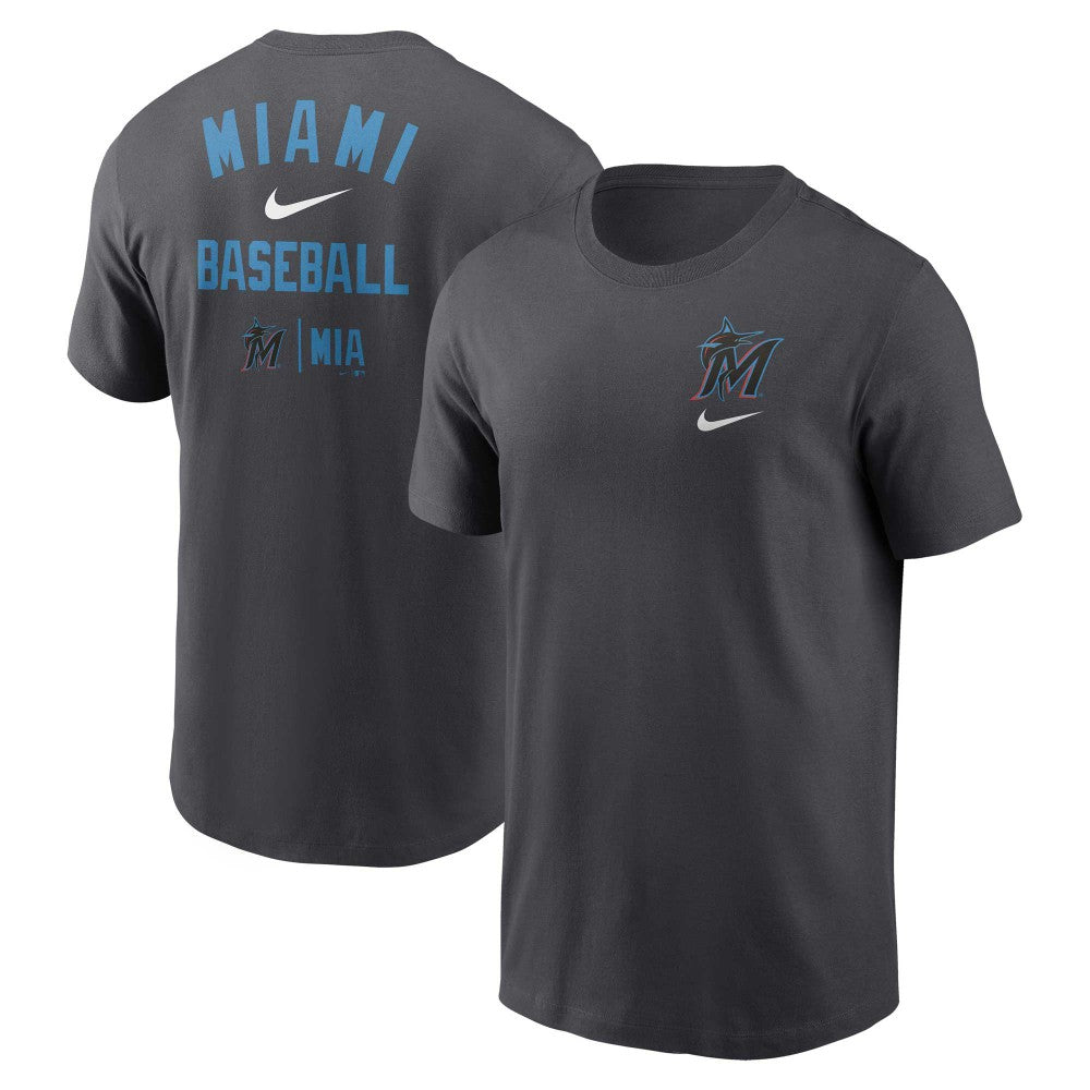 Miami Marlins Logo Sketch Bar T-Shirt Charcoal | Nike