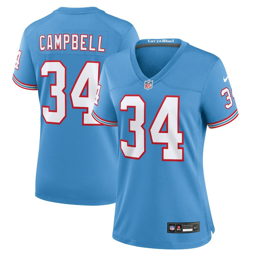 Earl Campbell Tennessee Titans Women's Oilers Throwback Retired Player Game Jersey - Light Blue