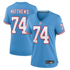 Bruce Matthews Tennessee Titans Women's Oilers Throwback Retired Player Game Jersey - Light Blue