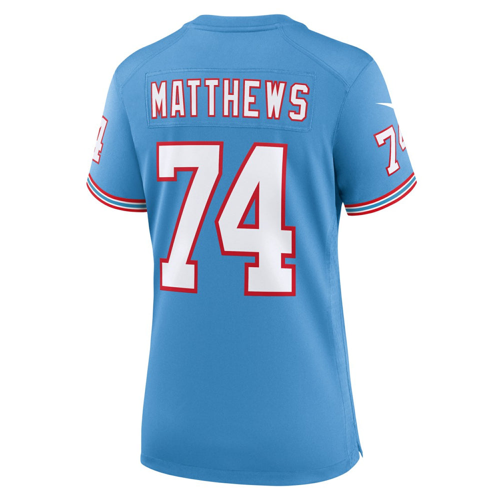 Bruce Matthews Tennessee Titans Women's Oilers Throwback Retired Player Game Jersey - Light Blue