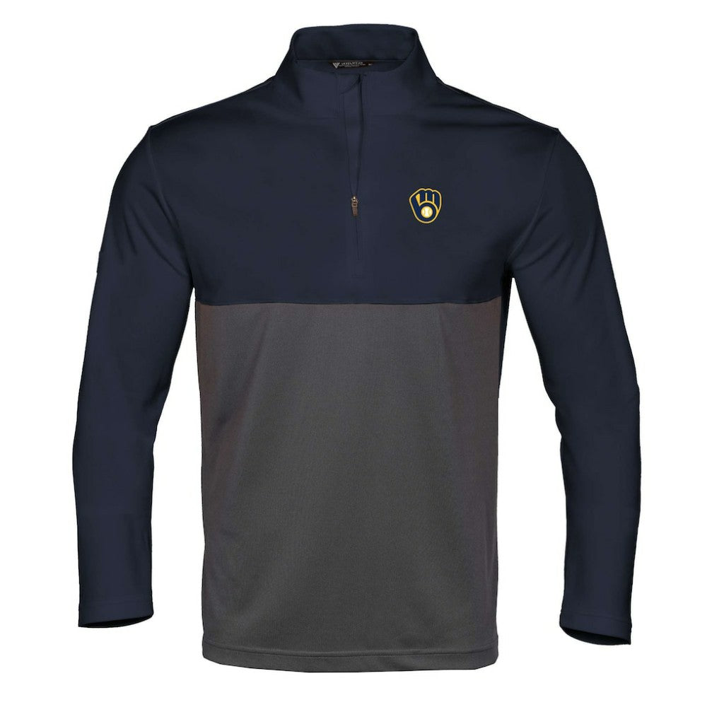 Milwaukee Brewers Levelwear Pursue Insignia 2.0 Quarter-Zip Pullover Top Navy/Charcoal