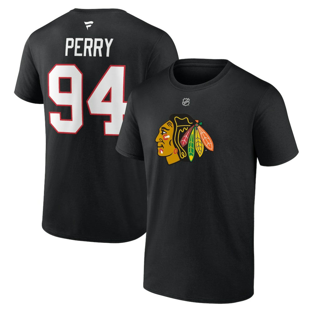 Corey Perry Chicago Blackhawks Fanatics Authentic Stack Name & Number T-Shirt Black