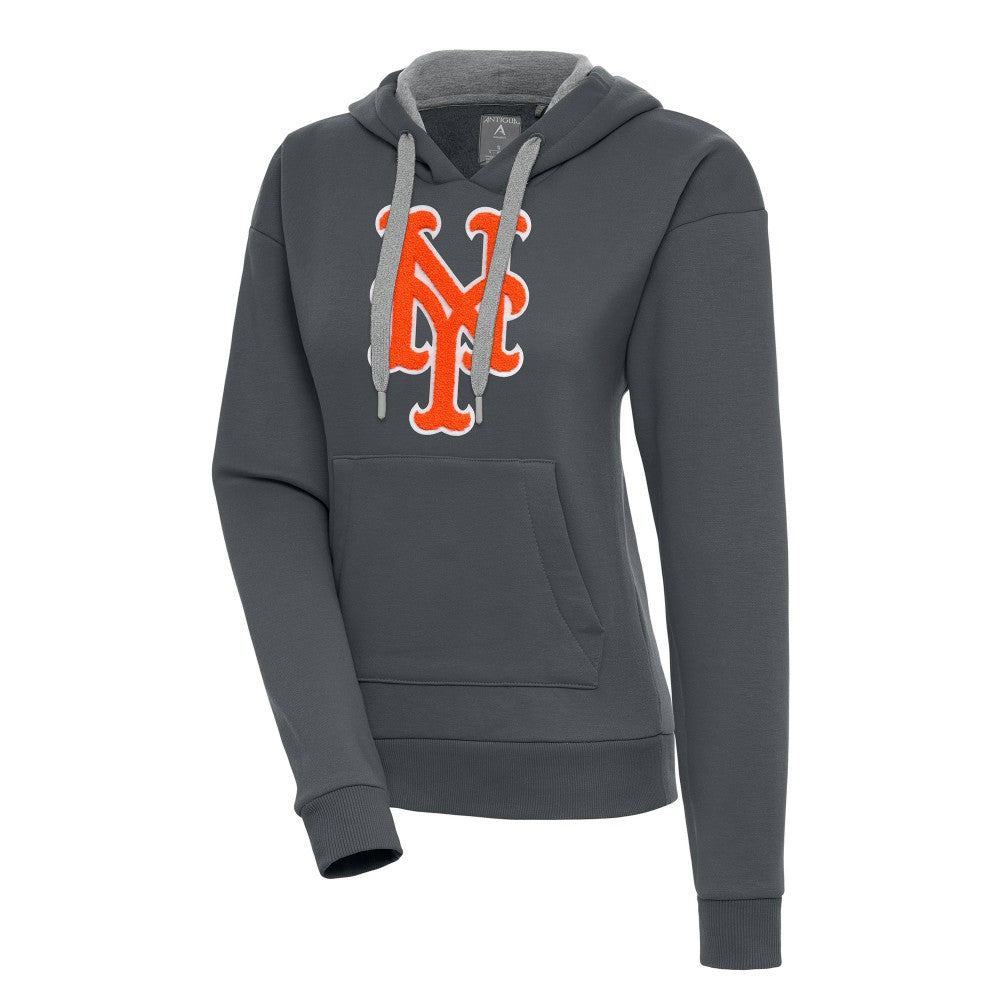 New York Mets Antigua Women's Victory Pullover Hoodie Charcoal