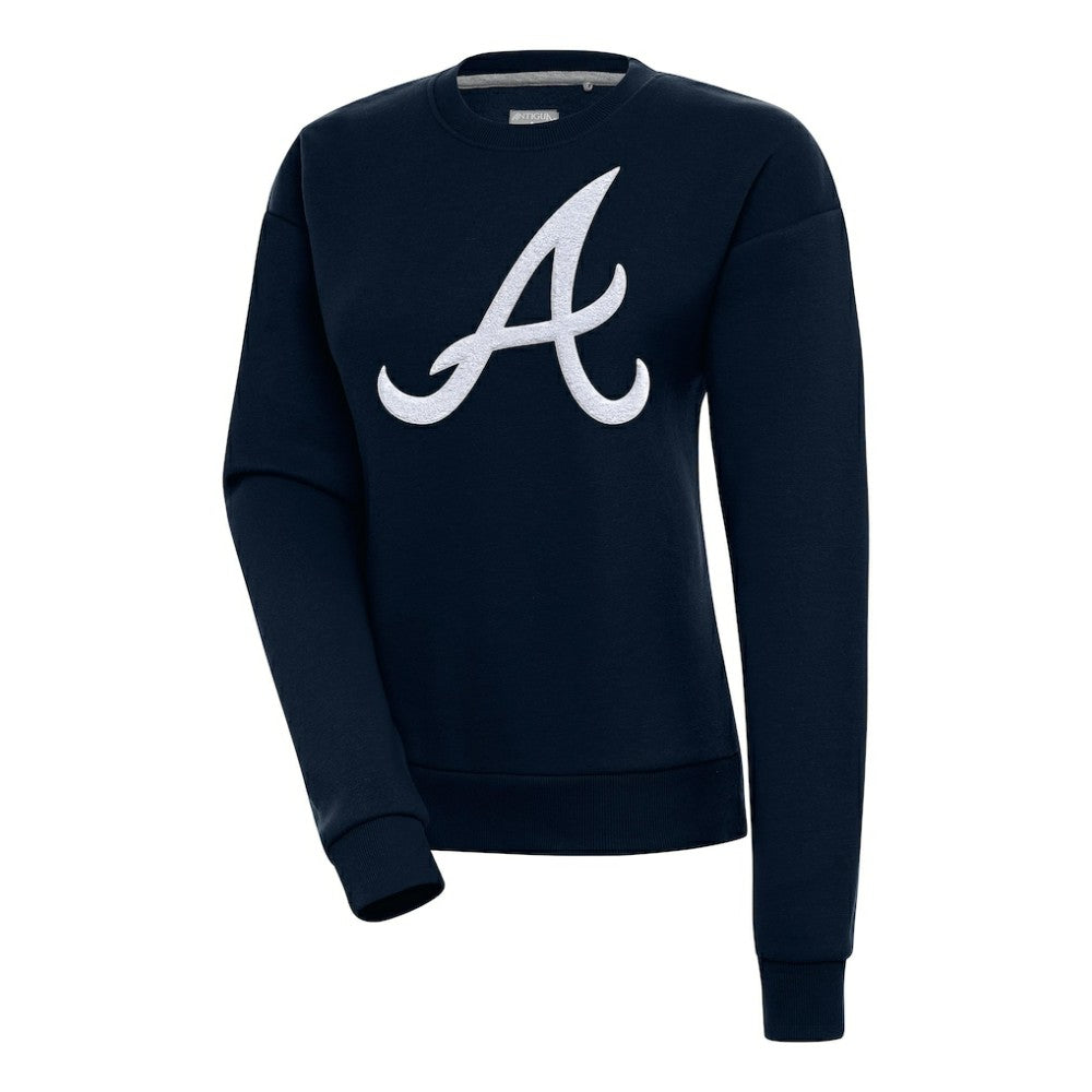 Atlanta Braves Antigua Women's Victory Chenille Pullover Sweatshirt Navy