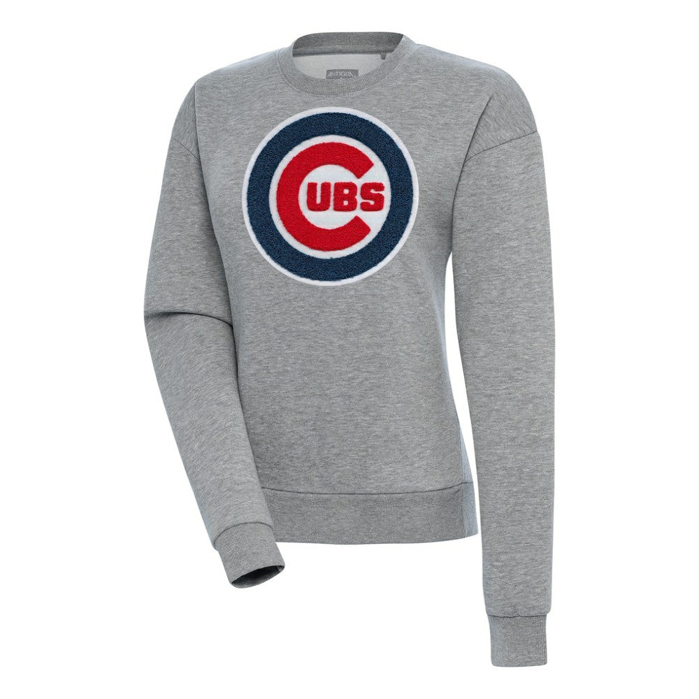 Chicago Cubs Antigua Women's Victory Chenille Pullover Sweatshirt Heather Gray