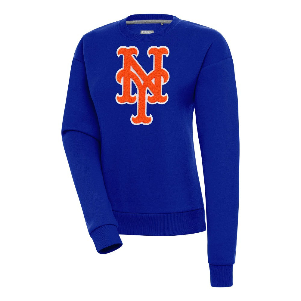 New York Mets Antigua Women's Victory Chenille Pullover Sweatshirt Royal