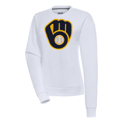 Milwaukee Brewers Antigua Women's Victory Chenille Pullover Sweatshirt White