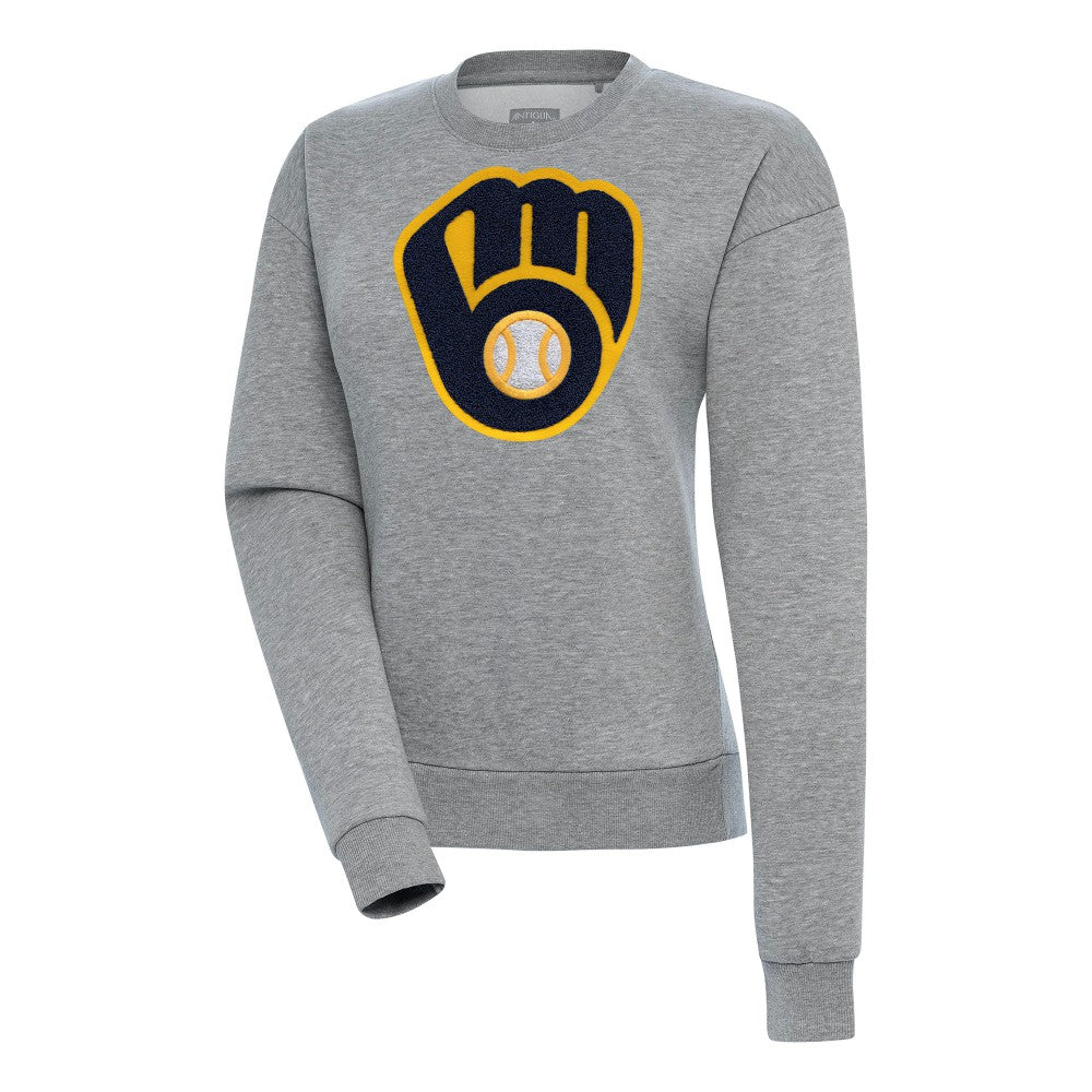 Milwaukee Brewers Antigua Women's Victory Chenille Pullover Sweatshirt Heather Gray