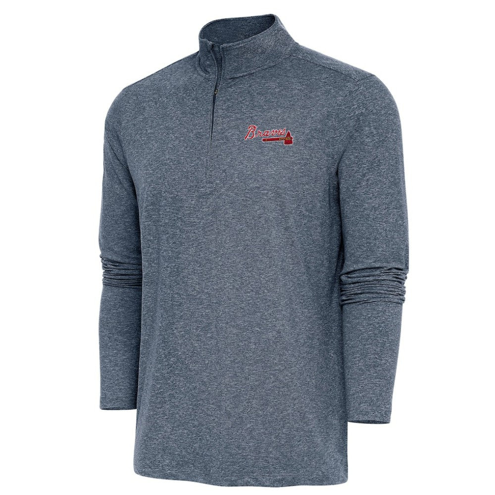Atlanta Braves Antigua Hunk Quarter-Zip Pullover Top Heather Navy
