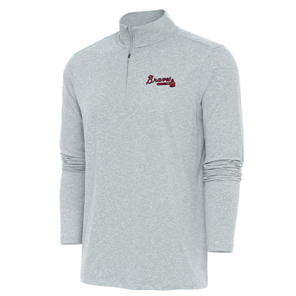 Atlanta Braves Antigua Hunk Quarter-Zip Pullover Top Heather Gray