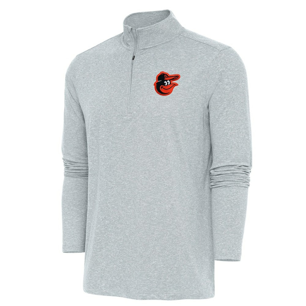 Baltimore Orioles Antigua Hunk Quarter-Zip Pullover Top Heather Gray