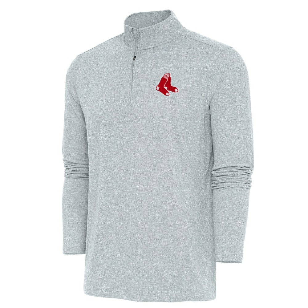 Boston Red Sox Antigua Hunk Quarter-Zip Pullover Top Heather Gray