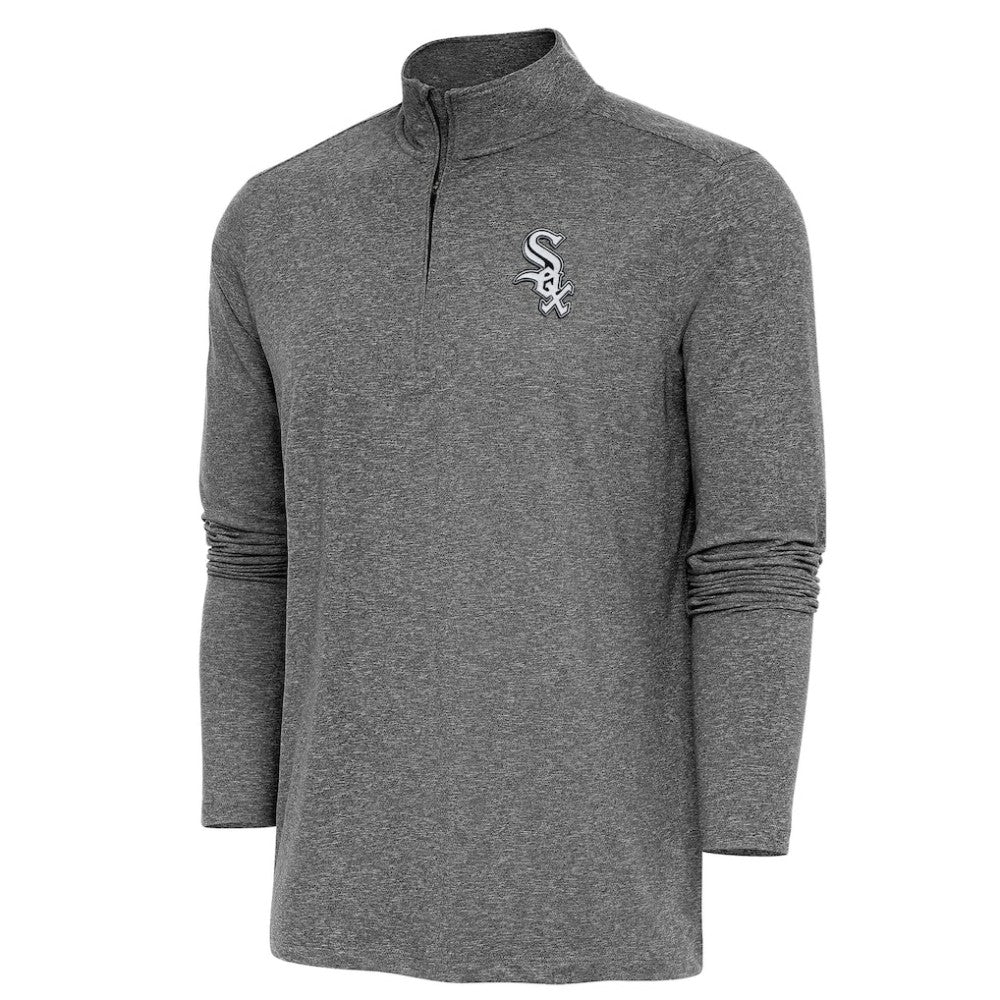 Chicago White Sox Antigua Hunk Quarter-Zip Pullover Top Heather Black