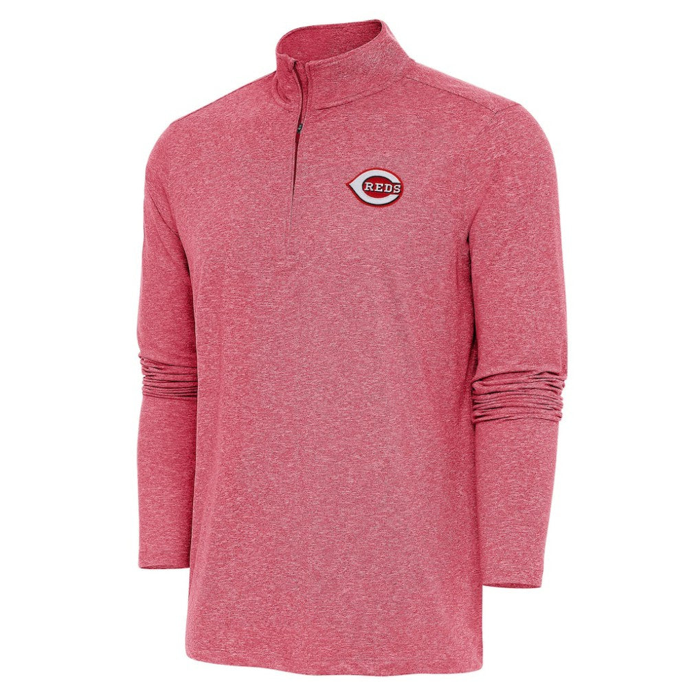Cincinnati Reds Antigua Hunk Quarter-Zip Pullover Top Heather Red