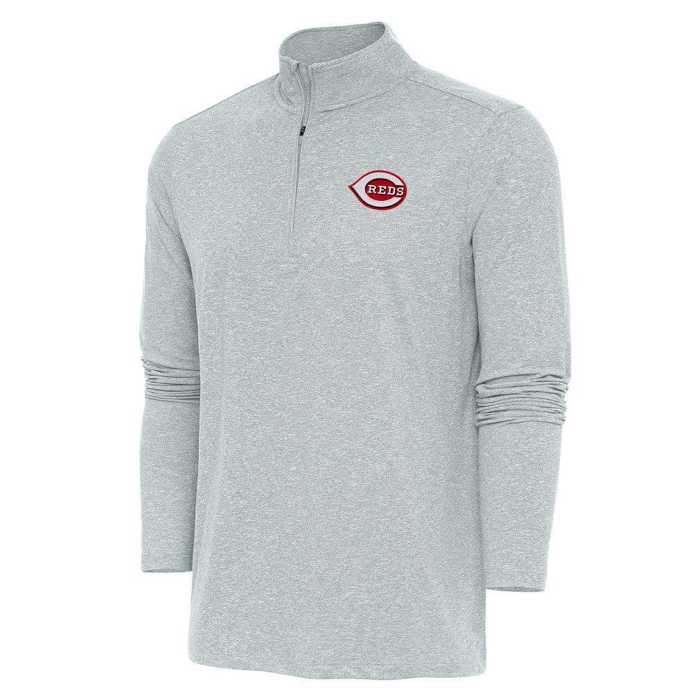 Cincinnati Reds Antigua Hunk Quarter-Zip Pullover Top Heather Gray