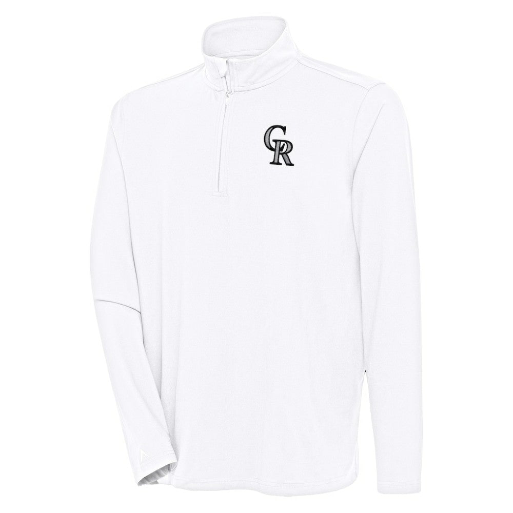 Colorado Rockies Antigua Hunk Quarter-Zip Pullover Top White