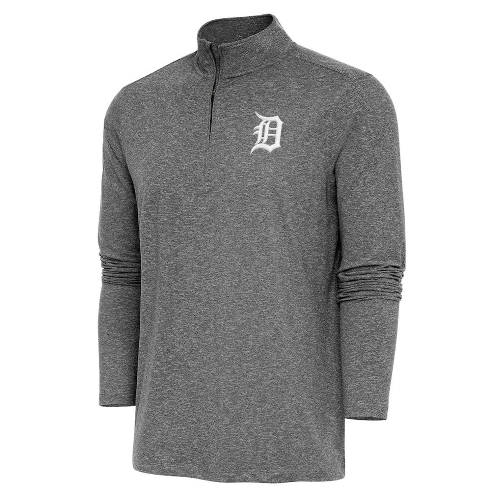 Detroit Tigers Antigua Hunk Quarter-Zip Pullover Top Heather Black