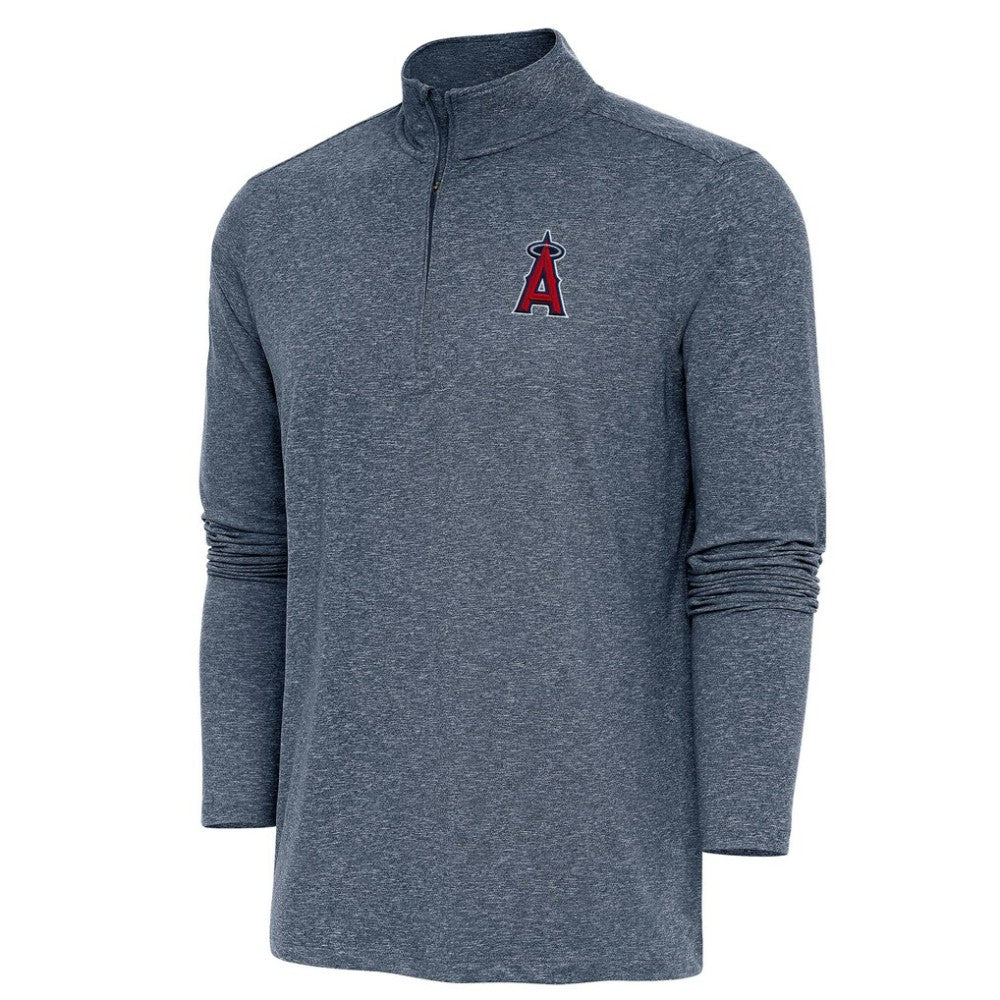 Los Angeles Angels Antigua Hunk Quarter-Zip Pullover Top Heather Navy