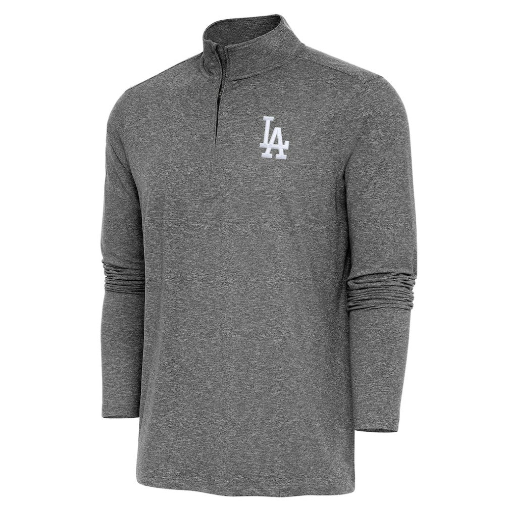 Los Angeles Dodgers Antigua Hunk Quarter-Zip Pullover Top Heather Black
