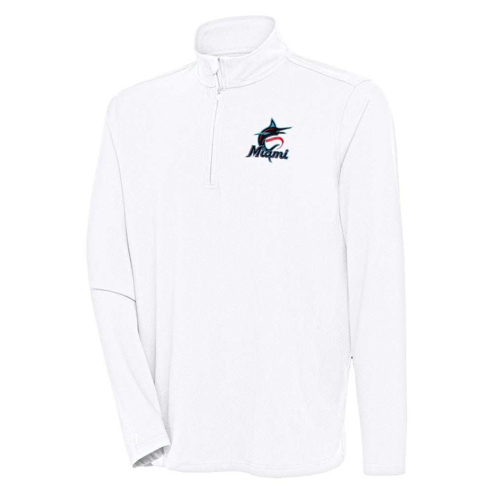 Miami Marlins Antigua Hunk Quarter-Zip Pullover Top White
