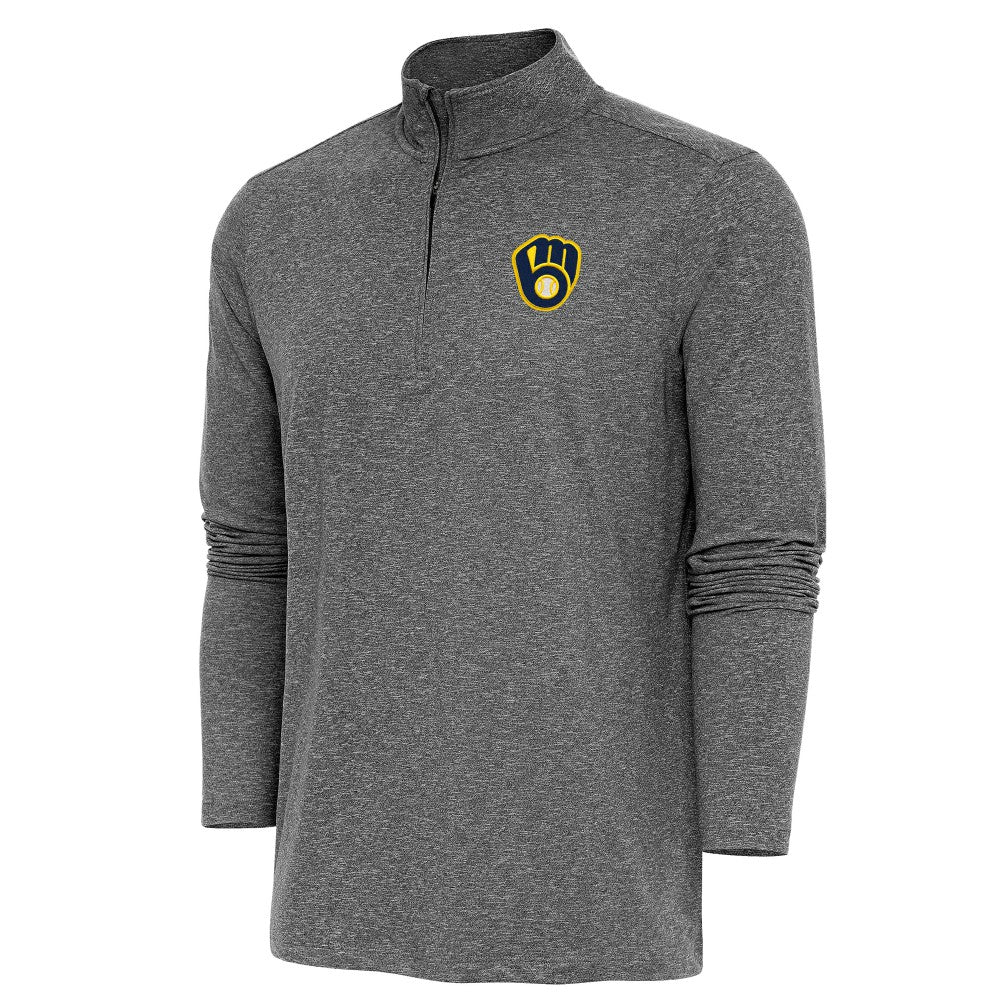 Milwaukee Brewers Antigua Hunk Quarter-Zip Pullover Top Heather Black