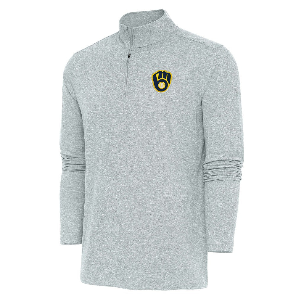 Milwaukee Brewers Antigua Hunk Quarter-Zip Pullover Top Heather Gray