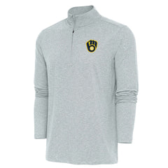 Milwaukee Brewers Antigua Hunk Quarter-Zip Pullover Top Heather Gray