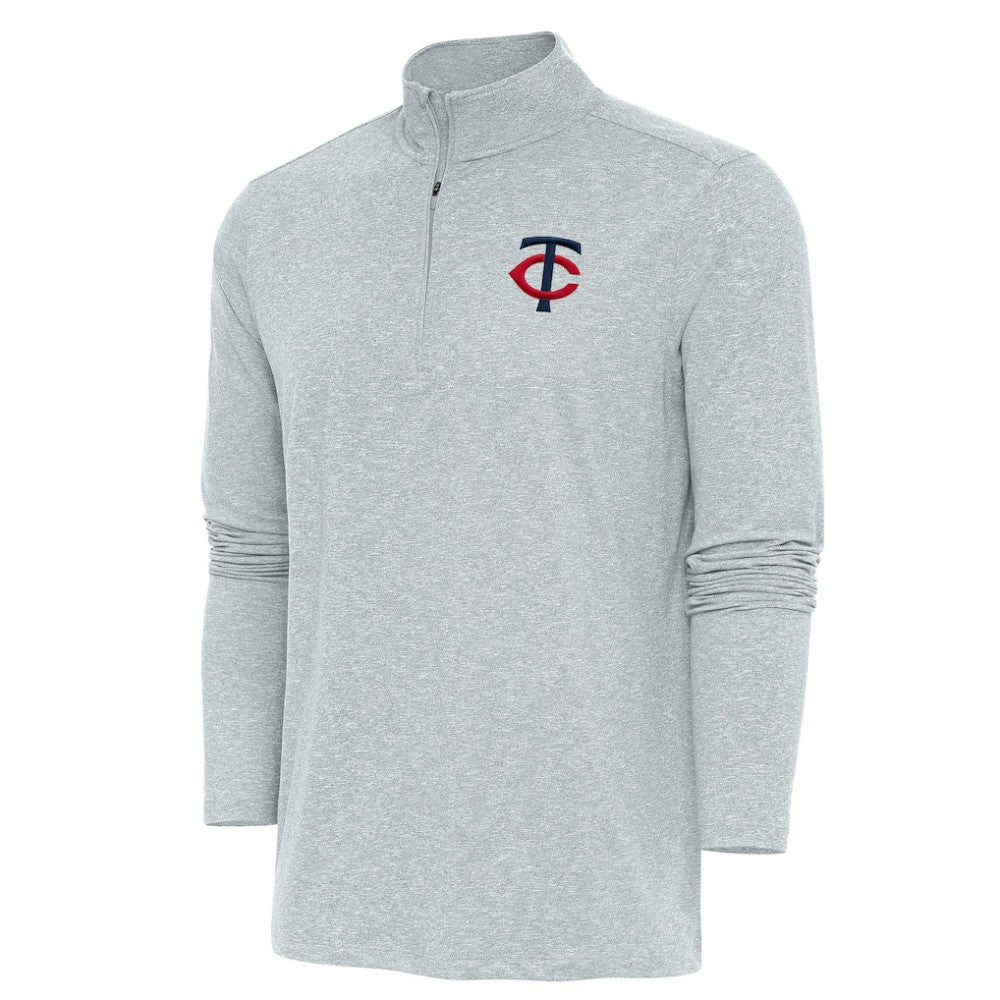 Minnesota Twins Antigua Hunk Quarter-Zip Pullover Top Heather Gray