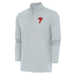 Philadelphia Phillies Antigua Hunk Quarter-Zip Pullover Top Heather Gray