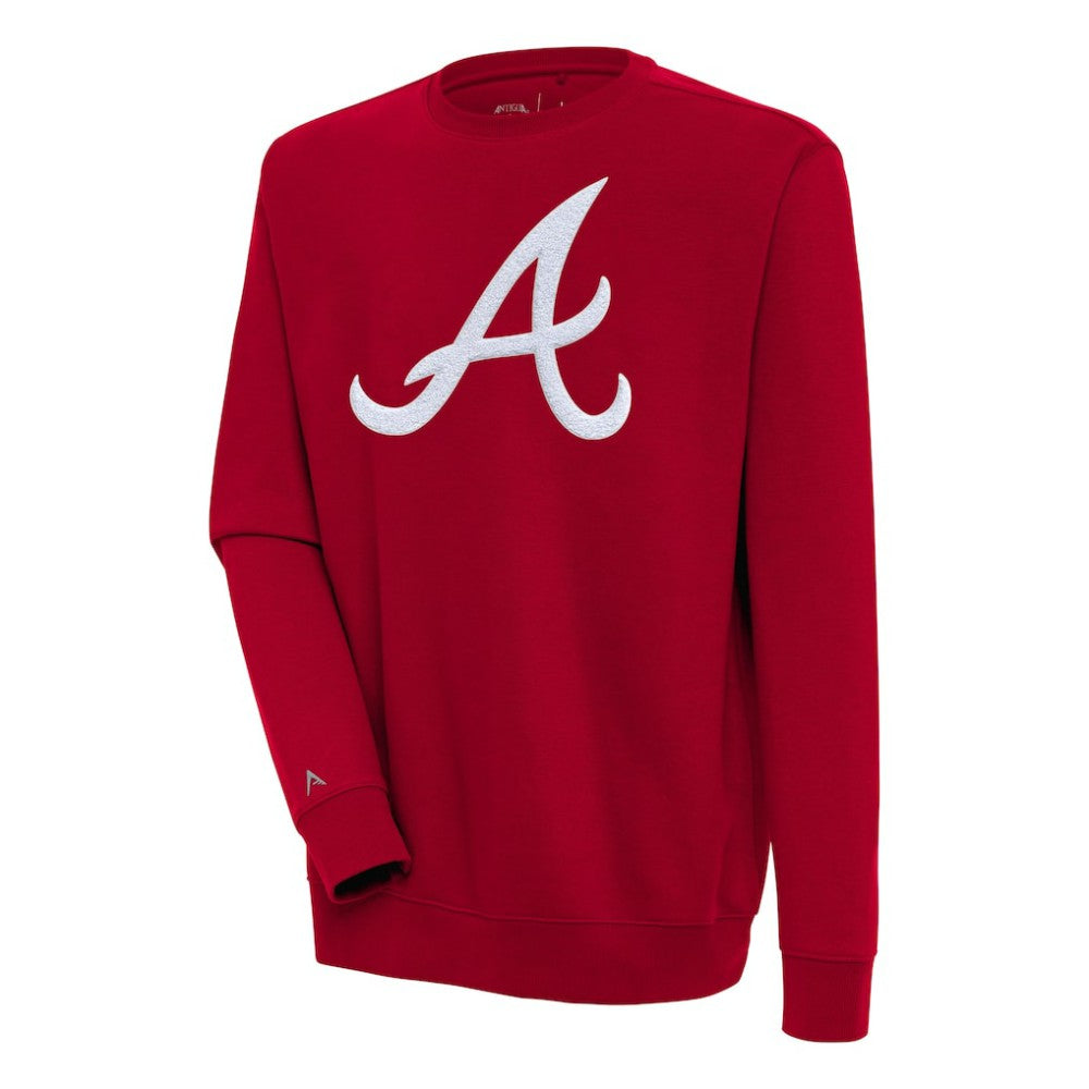 Atlanta Braves Antigua Victory Crewneck Chenille Pullover Sweatshirt Red
