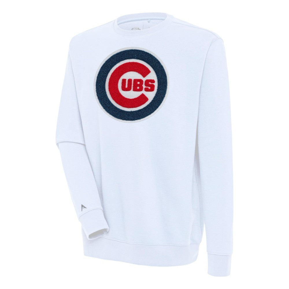 Chicago Cubs Antigua Victory Crewneck Chenille Pullover Sweatshirt White