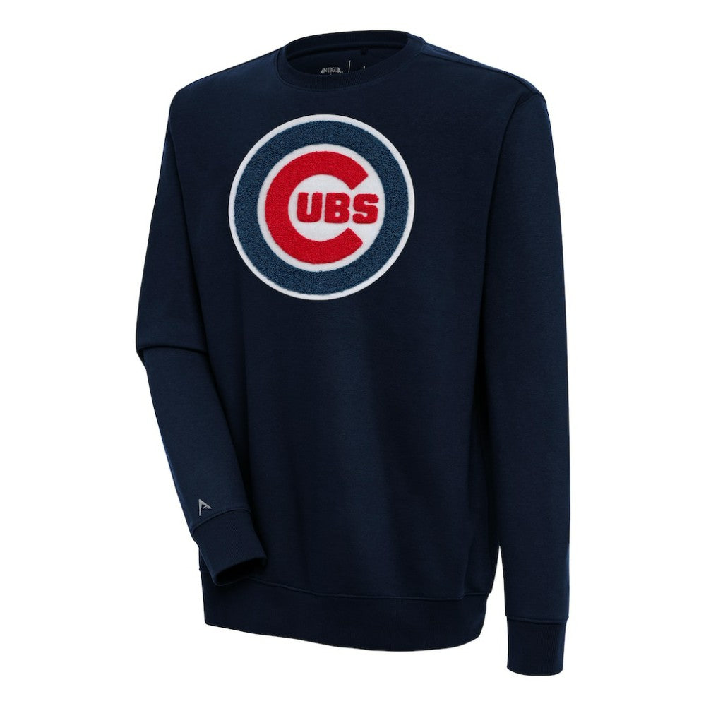 Chicago Cubs Antigua Victory Crewneck Chenille Pullover Sweatshirt Navy