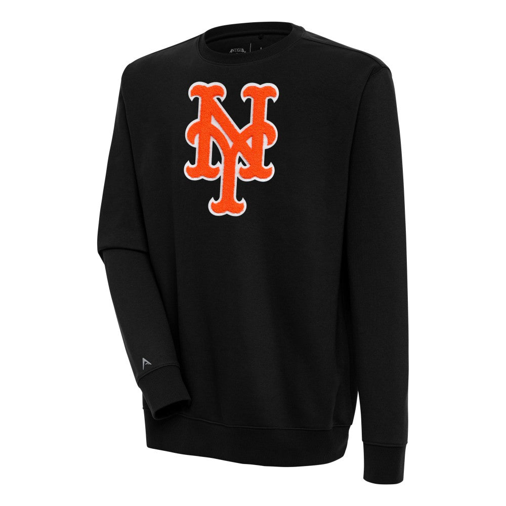 New York Mets Antigua Victory Crewneck Chenille Pullover Sweatshirt Black