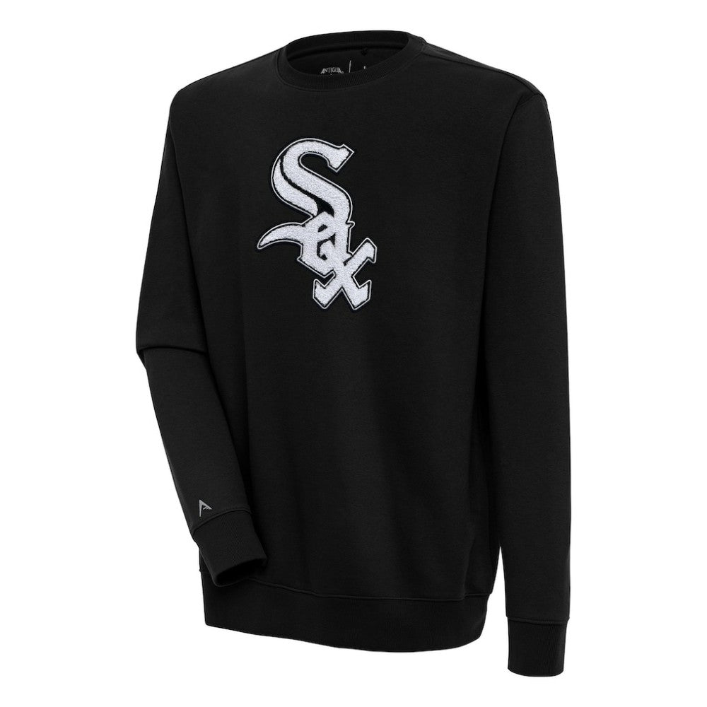 Chicago White Sox Antigua Victory Crewneck Chenille Pullover Sweatshirt Black