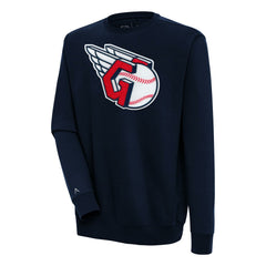 Cleveland Guardians Antigua Victory Crewneck Chenille Pullover Sweatshirt Navy