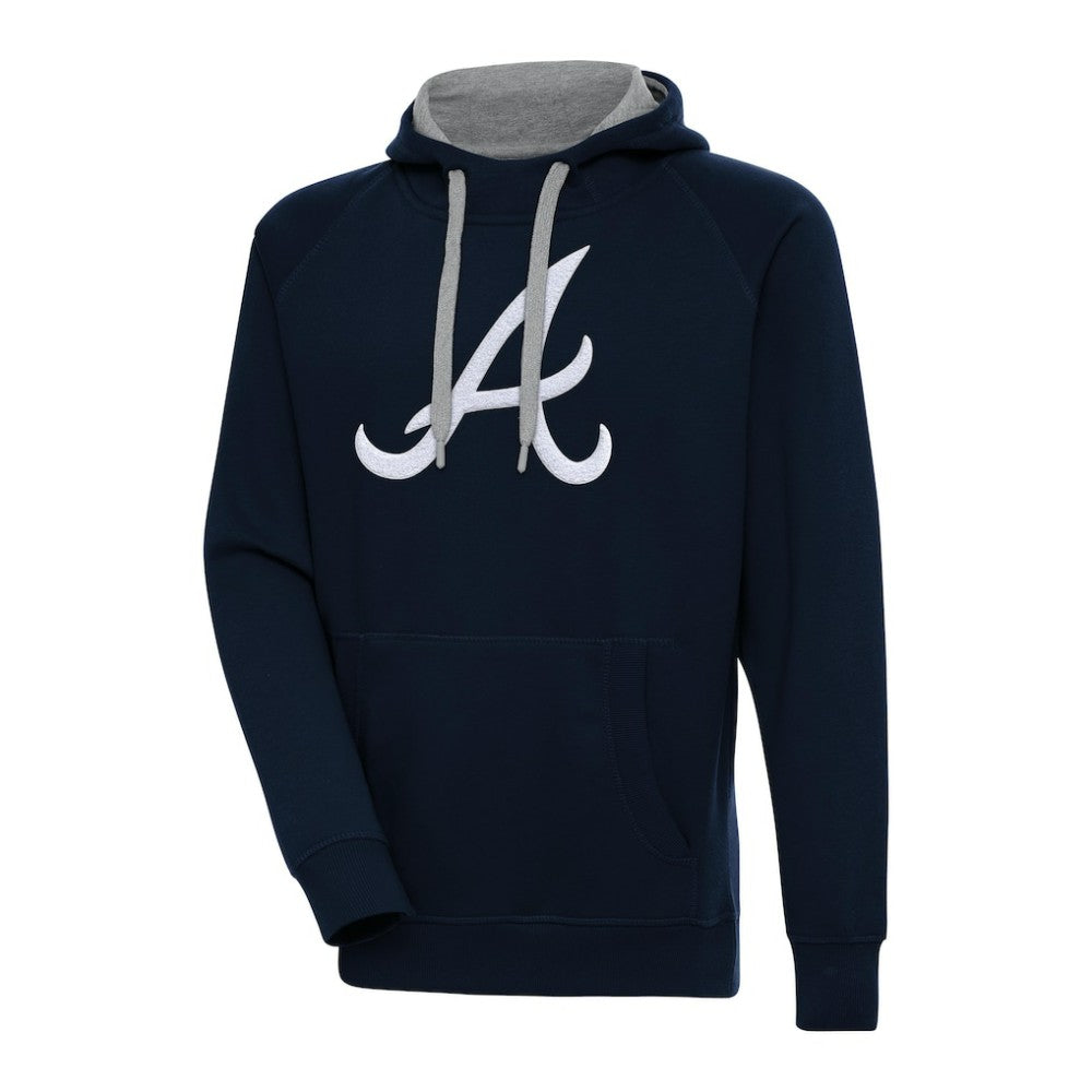 Atlanta Braves Antigua Victory Chenille Pullover Hoodie Navy