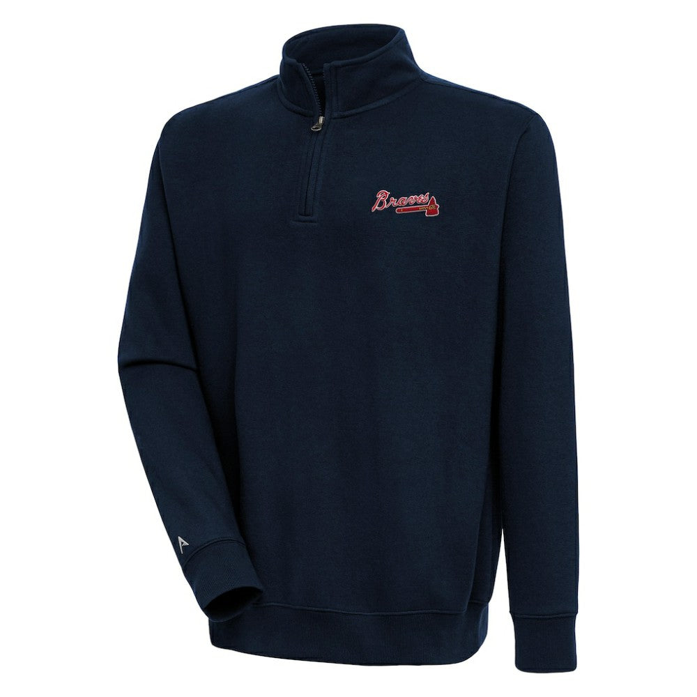 Atlanta Braves Antigua Victory Quarter-Zip Pullover Top Navy