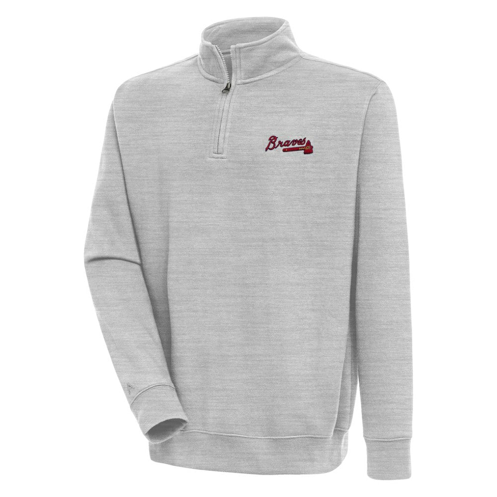 Atlanta Braves Antigua Victory Quarter-Zip Pullover Top Heather Gray