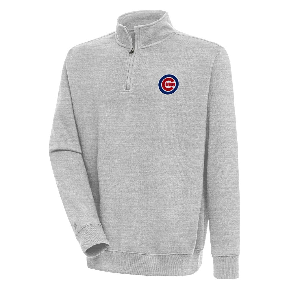 Chicago Cubs Antigua Victory Quarter-Zip Pullover Top Heather Gray